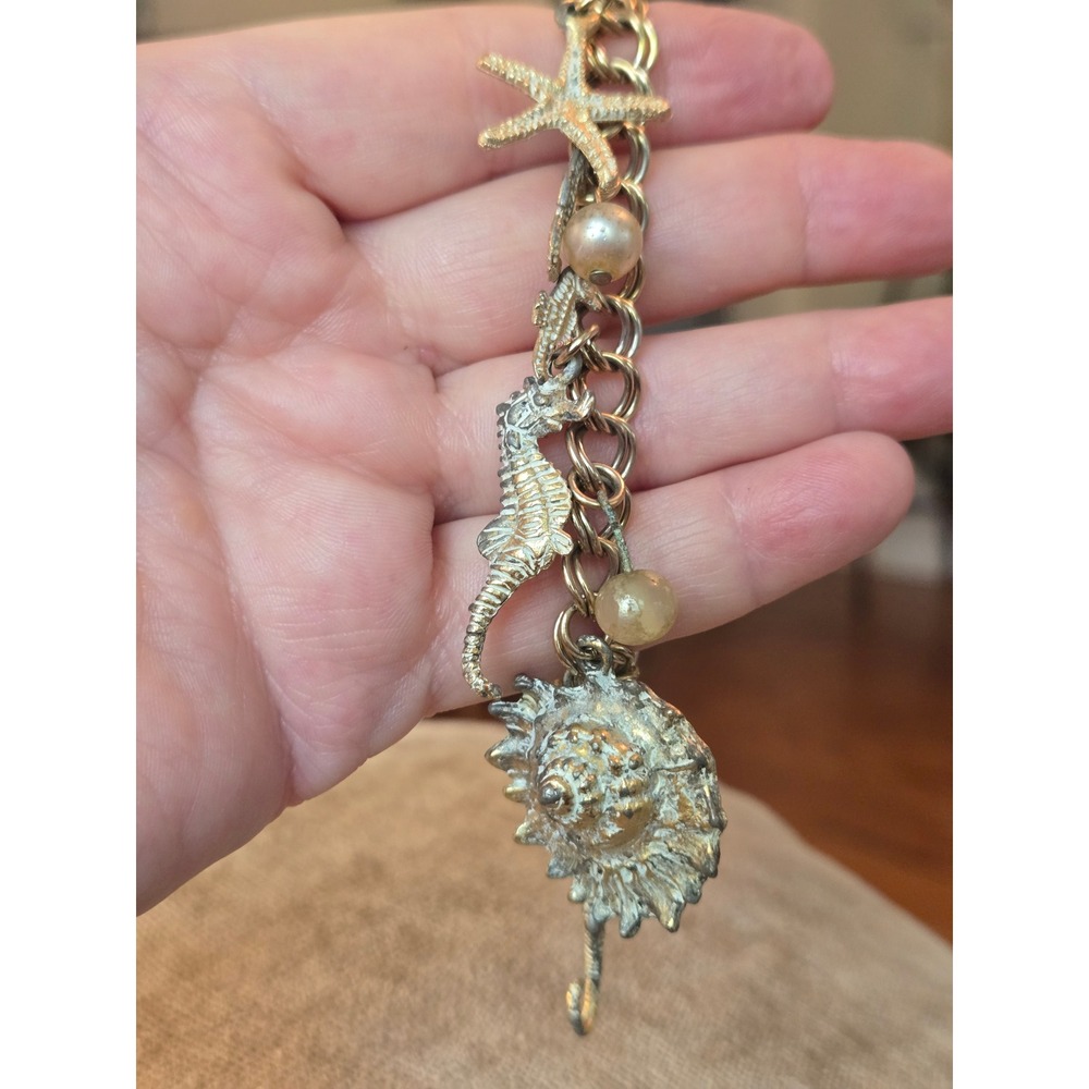 Kent Nautical Seashell Charm Bracelet Vintage Two-Tone